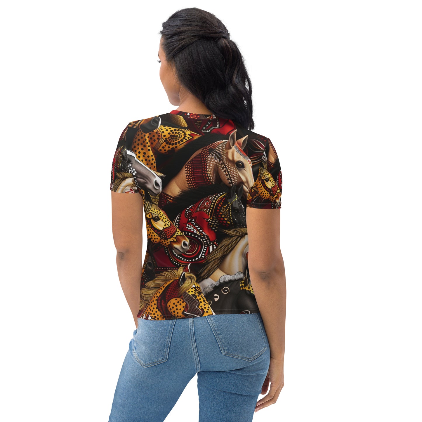 Elegant African Ankara-Inspired Horse Design: All-Over Print Women's Crew Neck T-Shirt