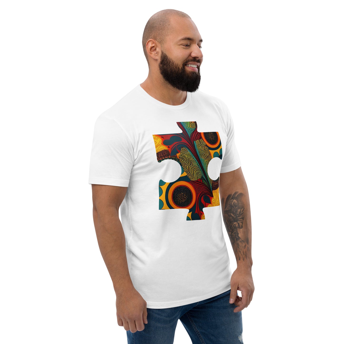 African Ankara Puzzle Piece: Vibrant T-Shirt Design with Traditional Patterns