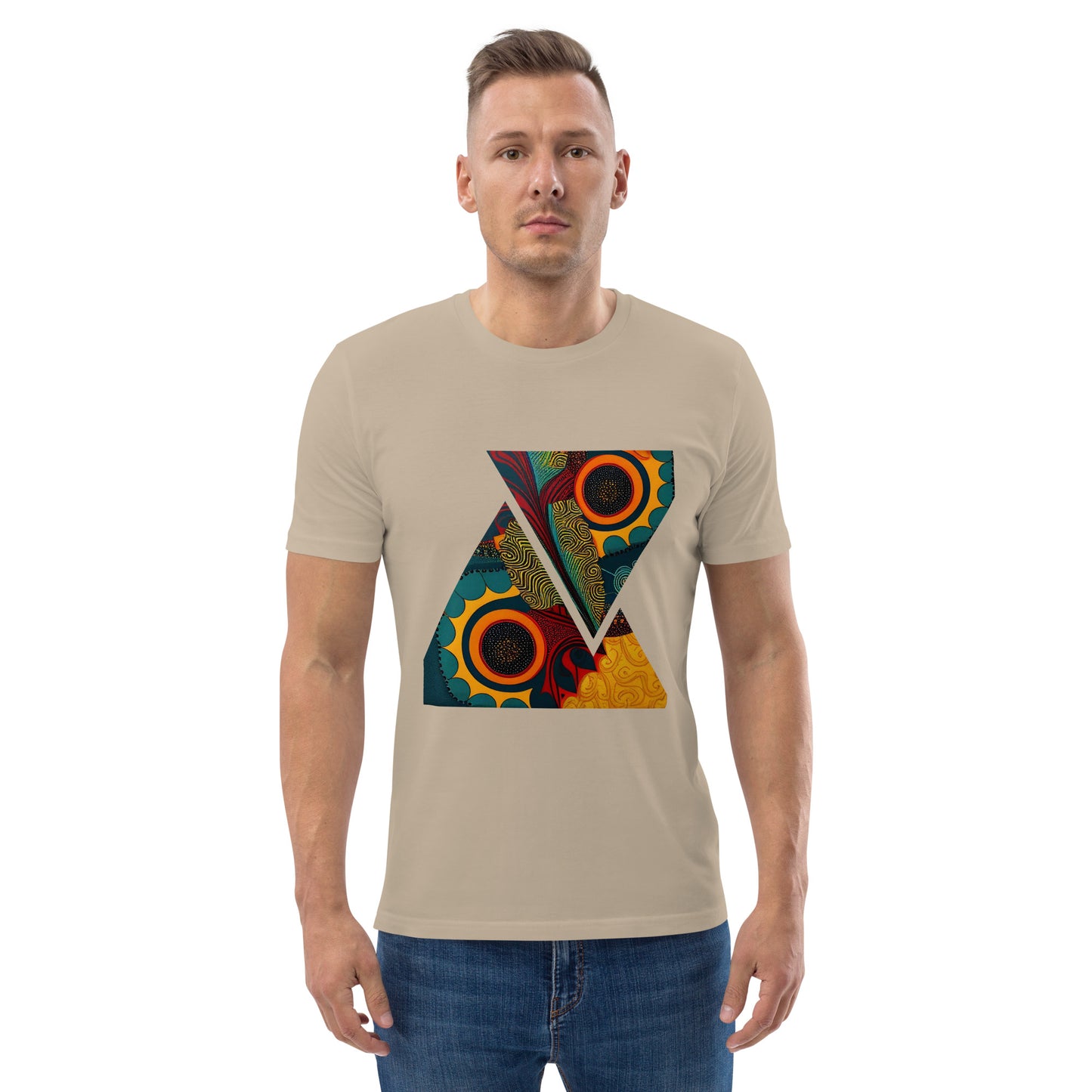 Triangle Blend: Unisex Organic Cotton T-Shirt with African Ankara Design