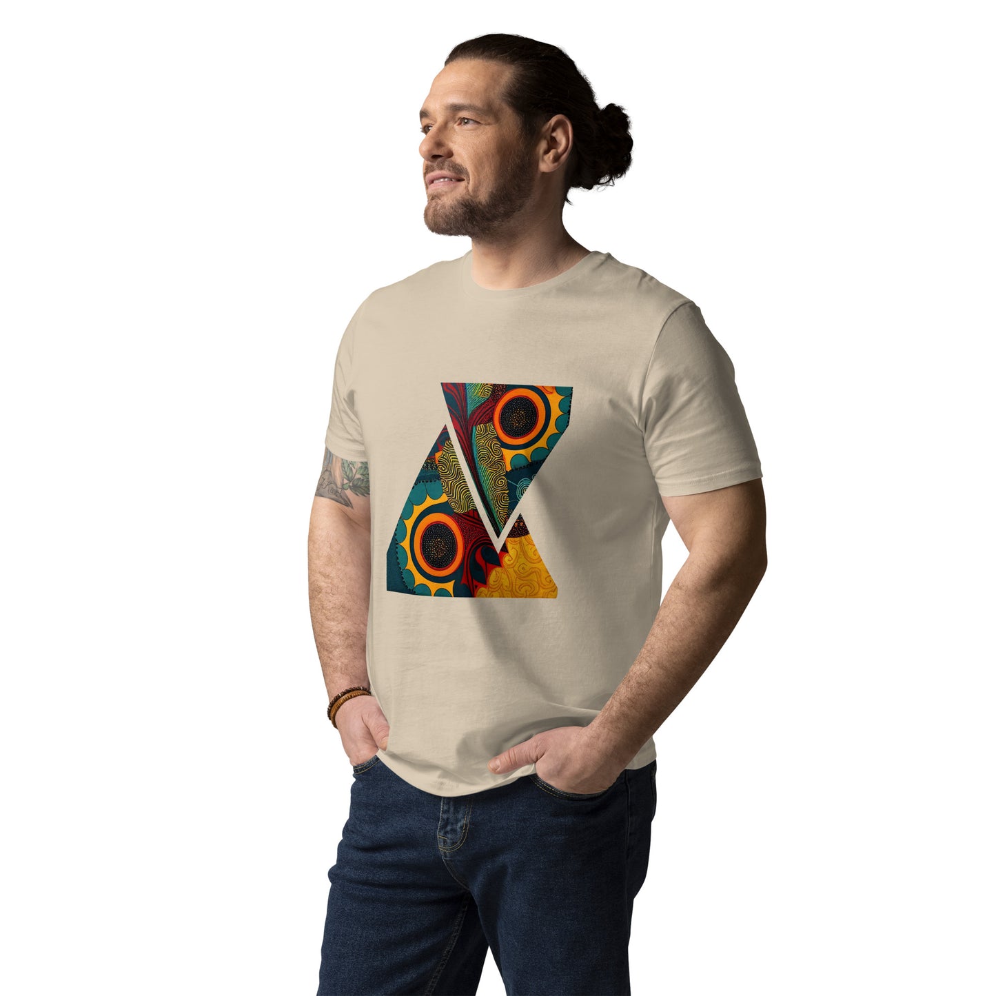 African Ankara Triangle Blend Design Organic Cotton T-Shirt for Men
