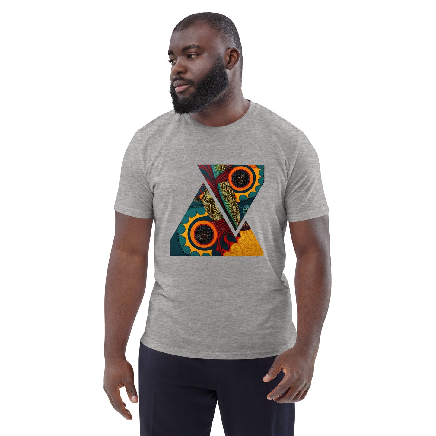 Triangle Blend: Unisex Organic Cotton T-Shirt with African Ankara Design