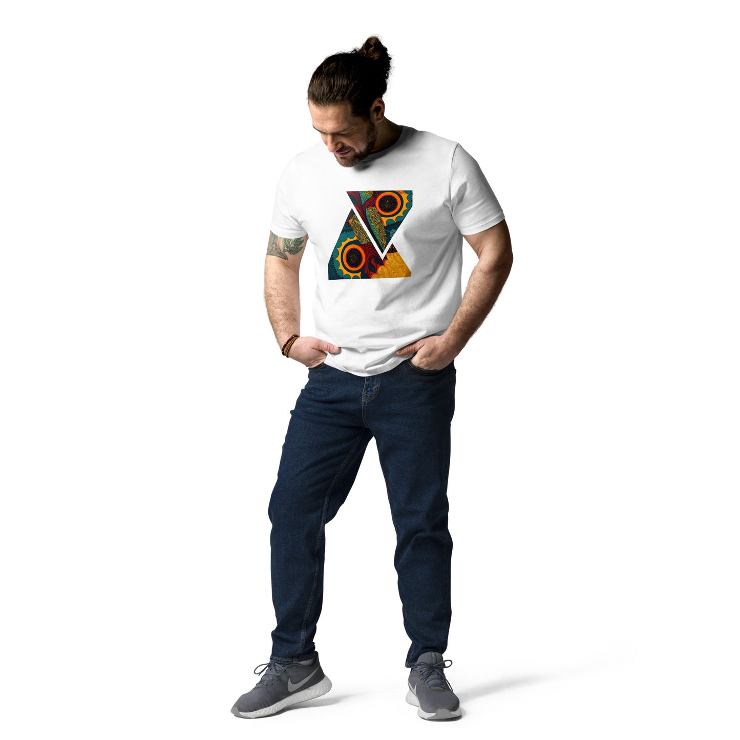 Triangle Blend: Unisex Organic Cotton T-Shirt with African Ankara Design