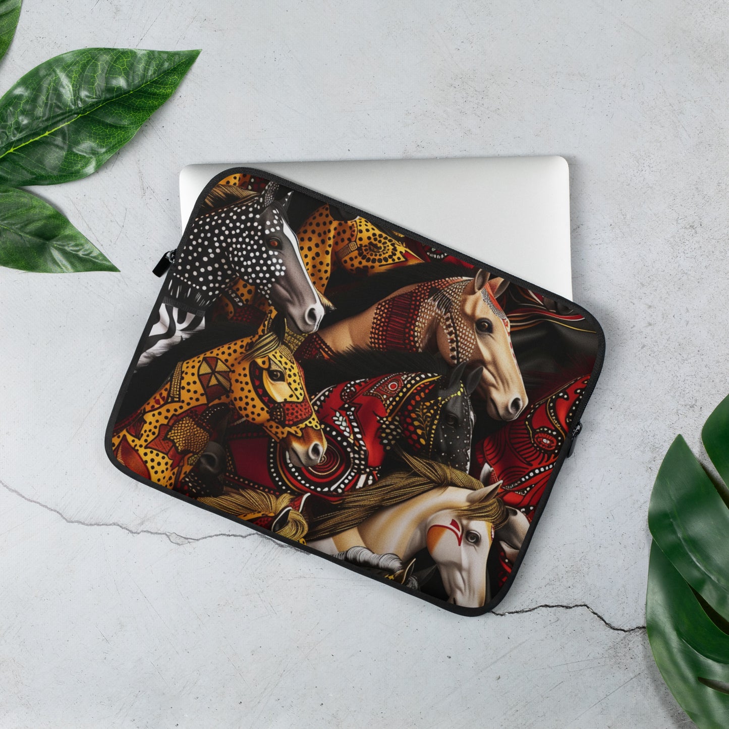 African Ankara Horse Parade Design: Vibrant Patterned Laptop Sleeve - Perfect for Gifting
