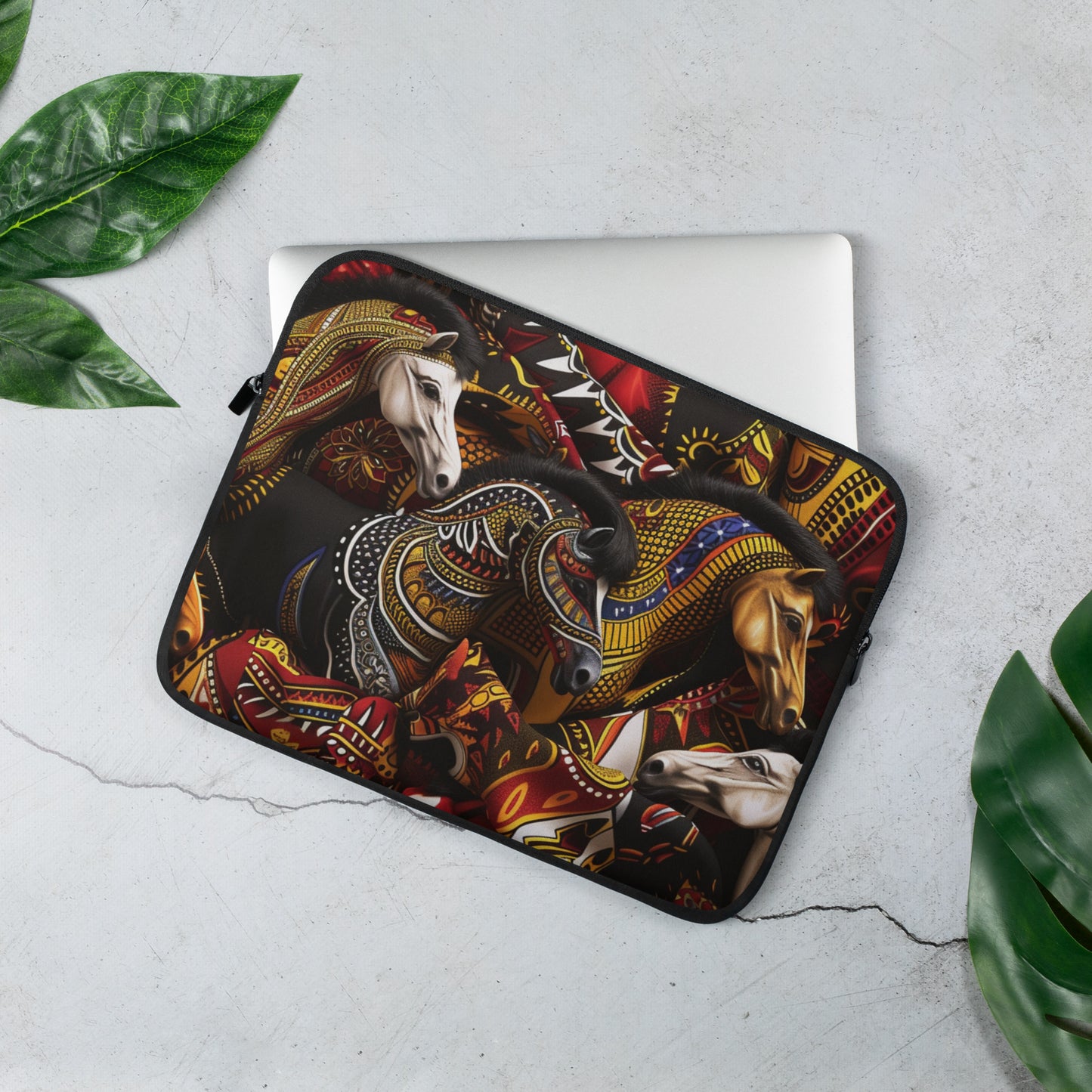 African Majesty Horse Parade Design: Exquisite Ankara Pattern Laptop Sleeve - Ideal Gift Choice
