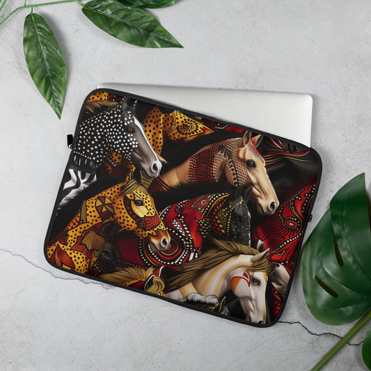 African Ankara Horse Parade Design: Vibrant Patterned Laptop Sleeve - Perfect for Gifting