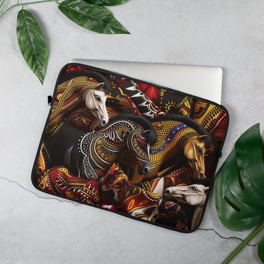 African Majesty Horse Parade Design: Exquisite Ankara Pattern Laptop Sleeve - Ideal Gift Choice